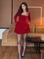 Solid Square Collar Long Sleeve Velvet Gown Elegant High Waist A-line Beaded Dresses New Lady Christmas Evening Party Vestidos ﻿