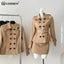 Slim Double Breasted Solid Blazer Coat; Mini Skirt -Two-piece Set