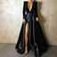 Sequins V-neck slim fit evening gown; long sleeved; split tail gown