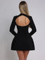 Long Sleeve; Backless Mini Dress; O Neck High Waist A-line