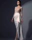 Spicy; see-through elegant split gown long sleeved; slim fit evening dress