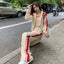 Color Block Zipper Cropped Jacket High-waisted Slimming Bell Bottom Suit