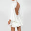 Backless Mini Dress; Solid Color; Flared Sleeves High-Neck Party Dress
